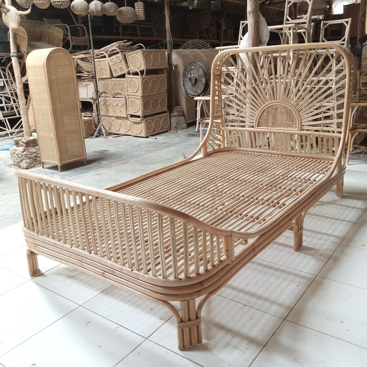Cicily Rattan Bed King Single Beach and Wood